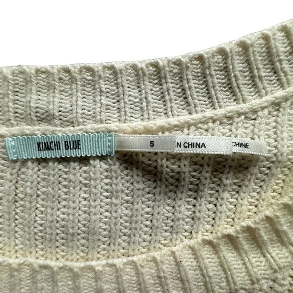 Kimchi Blue Urban Outfitters Babydoll Knit Sweater Womens S Cream Pleated Peplum - Picture 4 of 7